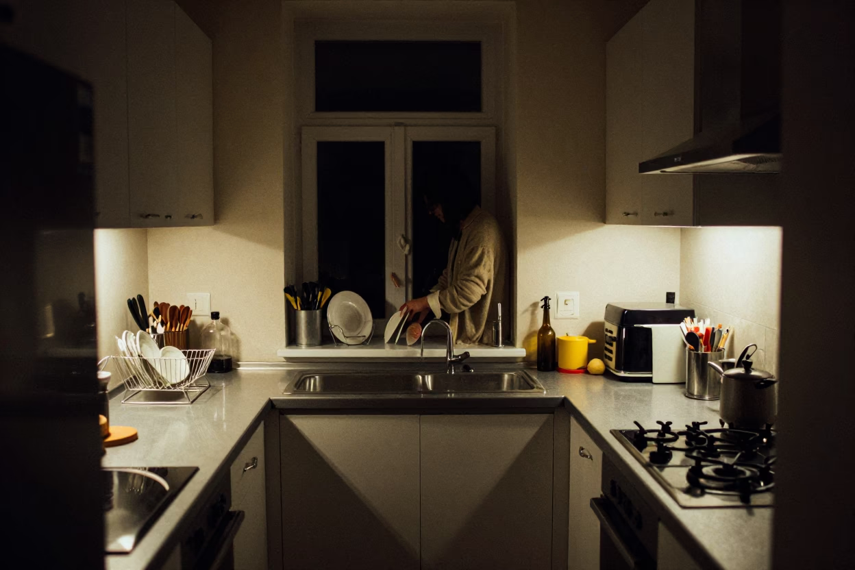 Kitchen Interior in Prague at Deep In The Night Light in in Prague, Czech Republic