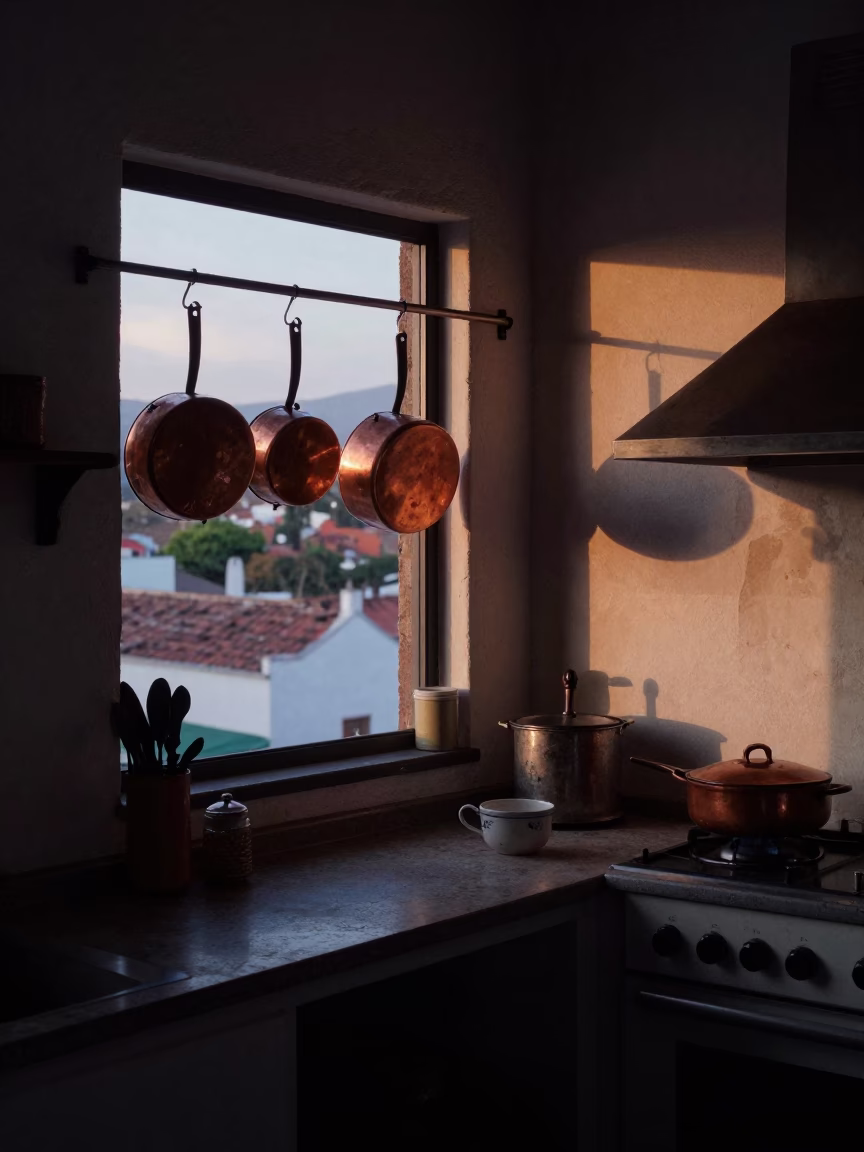 Kitchen Interior in Quito at The Early Evening Light in in Quito, Ecuador