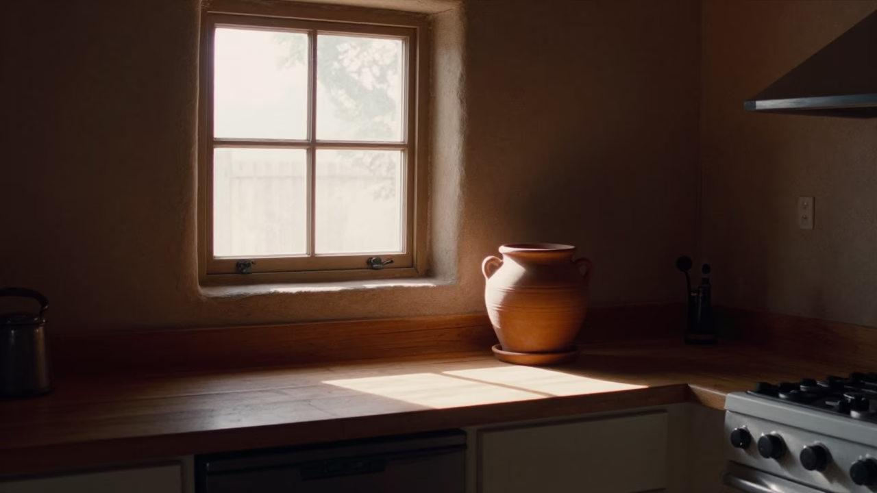 Kitchen Interior in Santa Fe at The Early Morning Light in in Santa Fe, New Mexico, United States