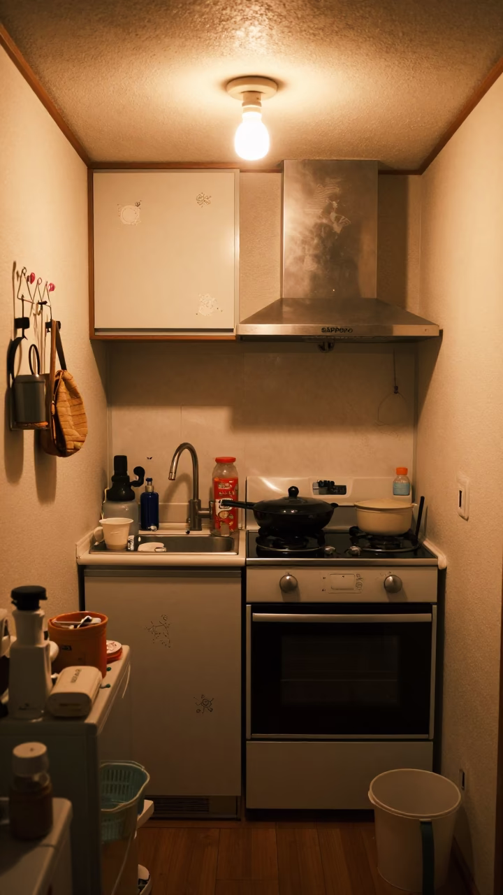 Kitchen Interior in Sapporo at Late At Night Light in in Sapporo, Japan
