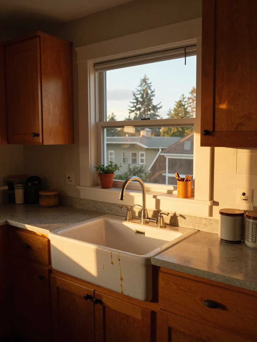 Kitchen Interior in Seattle at Honeyed Evening Light in in Seattle, Washington, United States