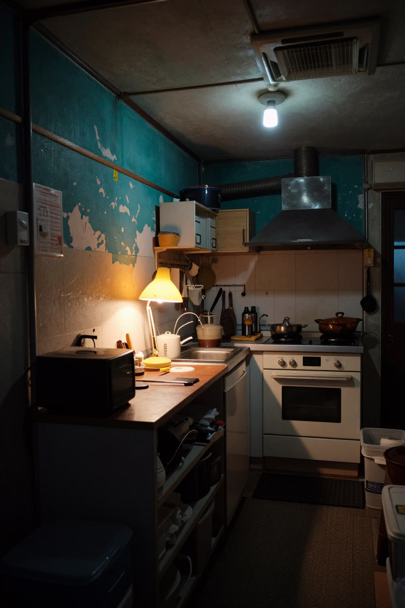 Kitchen Interior in Seoul at Deep In The Night Light in in Seoul, South Korea