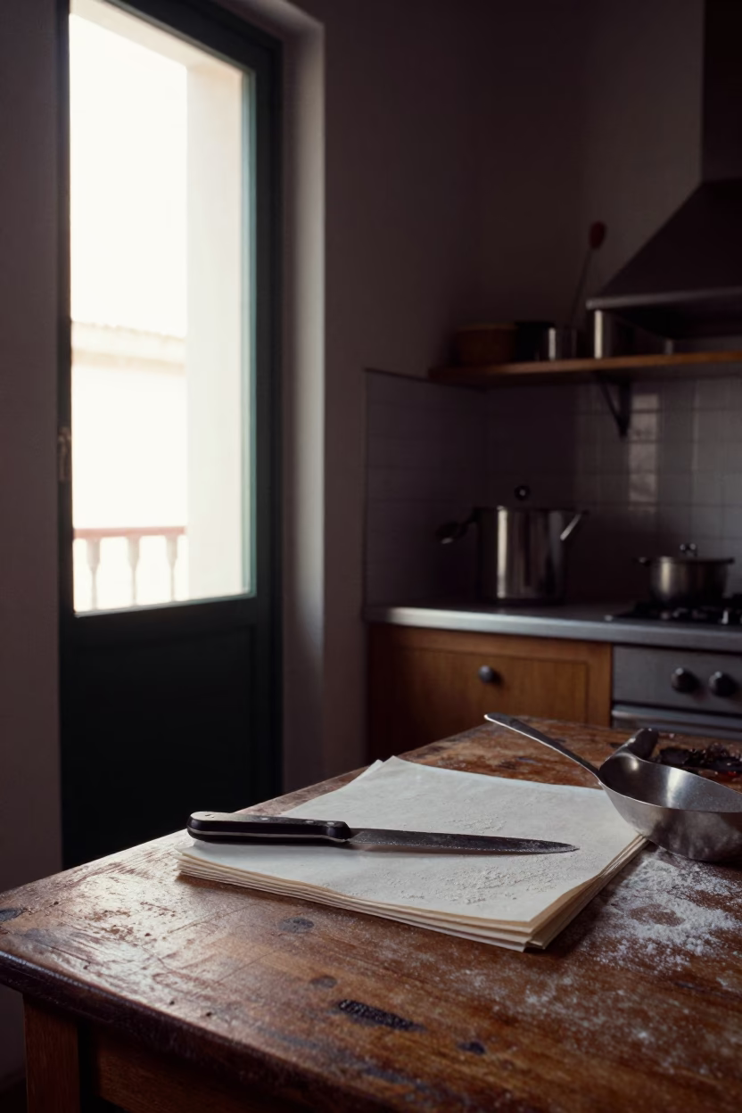 Kitchen Interior in Seville at As First Light Reaches The Scene in in Seville, Spain