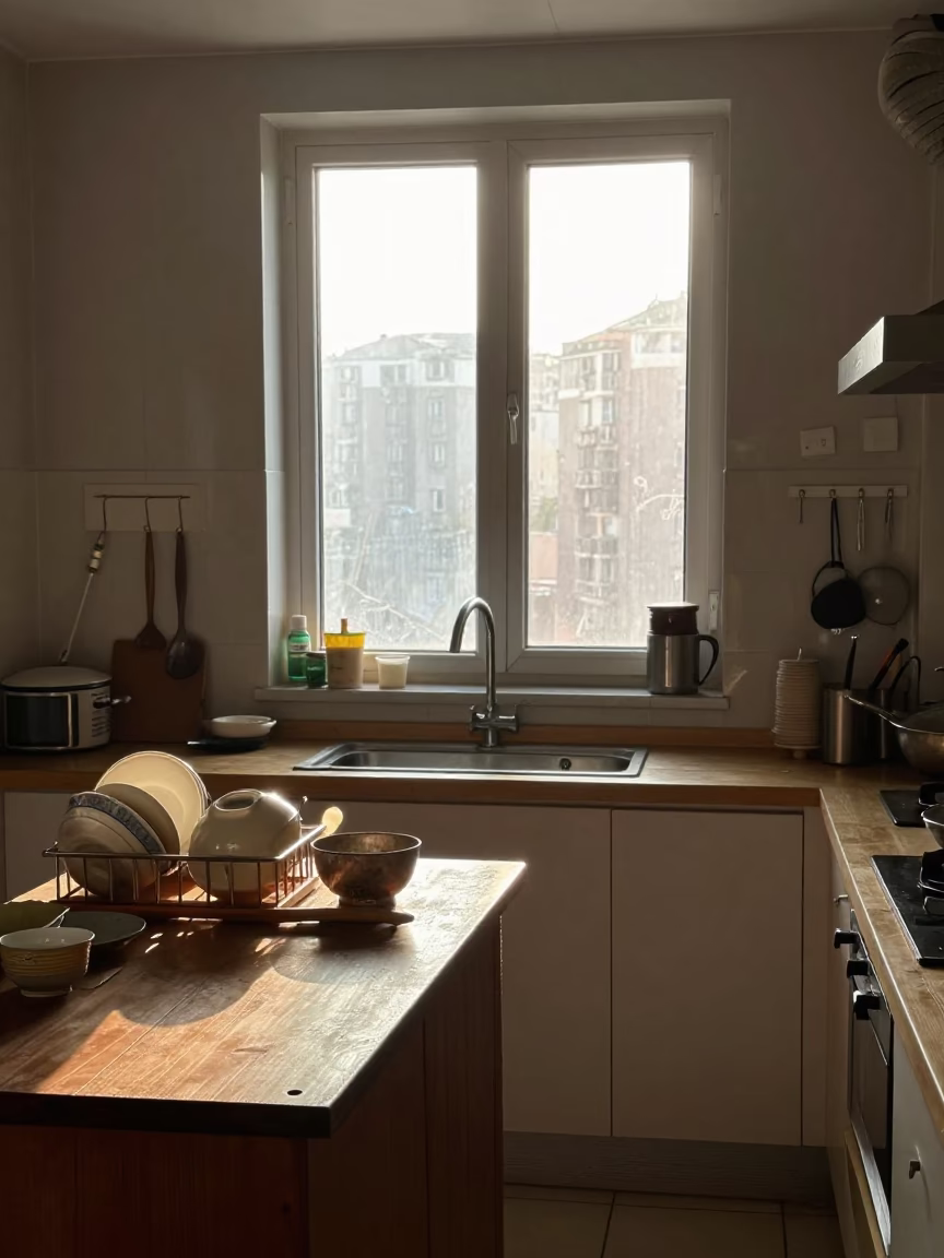 Kitchen Interior in Shanghai at The Early Morning Light in in Shanghai, China