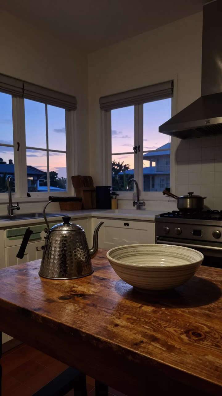 Kitchen Interior in Singapore at The Still Hours Before Dawn Light in in Singapore, Singapore