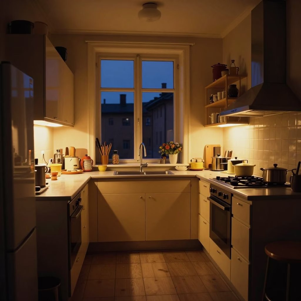 Kitchen Interior in Stockholm at Midnight Light in in Stockholm, Sweden