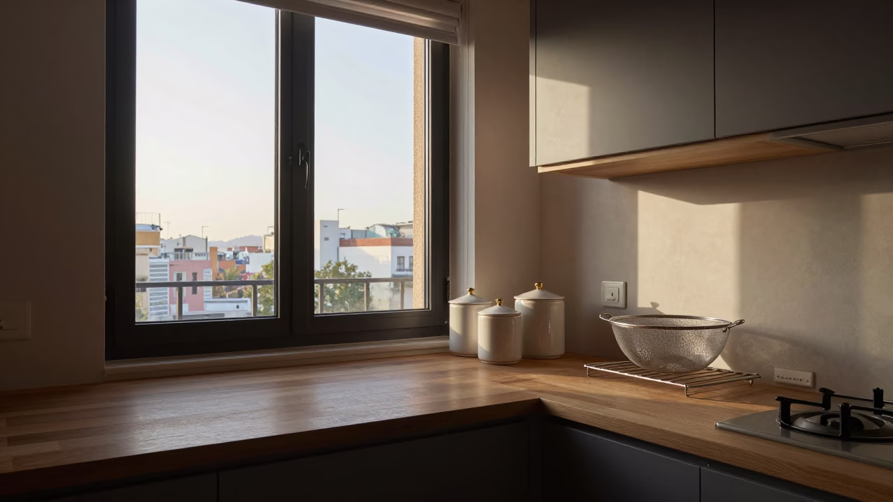 Kitchen Interior just after sunrise in Barcelona in in Barcelona, Spain