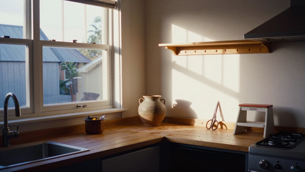 Kitchen Interior just after sunrise in Christchurch in in Christchurch, New Zealand