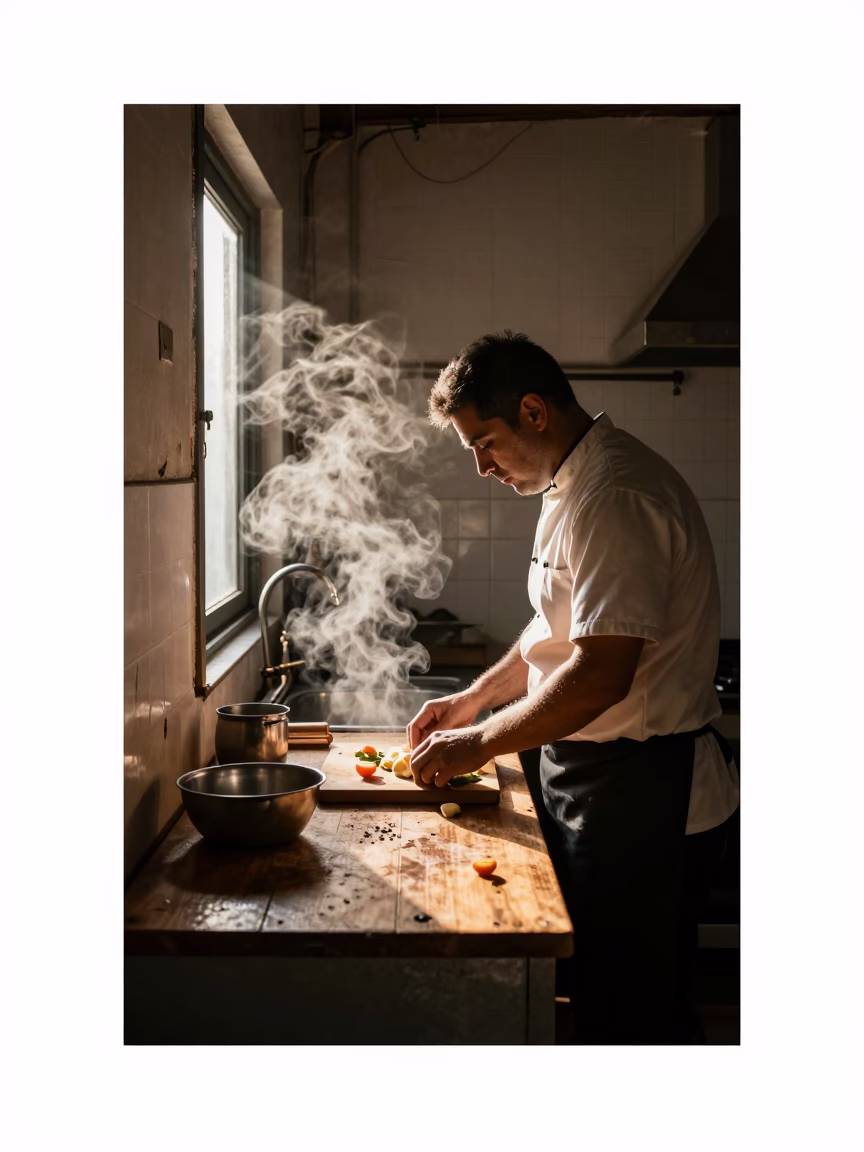 Kitchen Prep in Buenos Aires at Sunrise Light in in Buenos Aires, Argentina