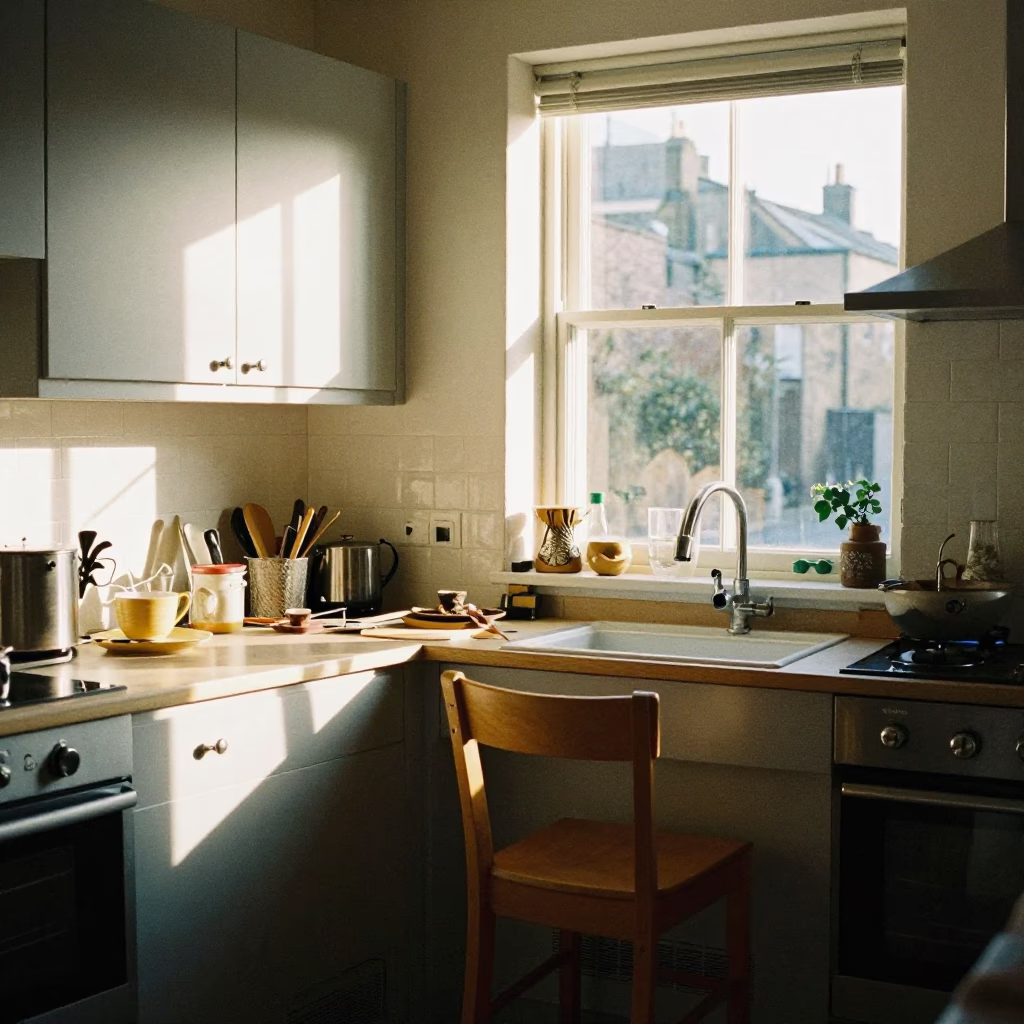 Kitchen Scene at Clear Late-afternoon Light in Bristol in in Bristol, United Kingdom