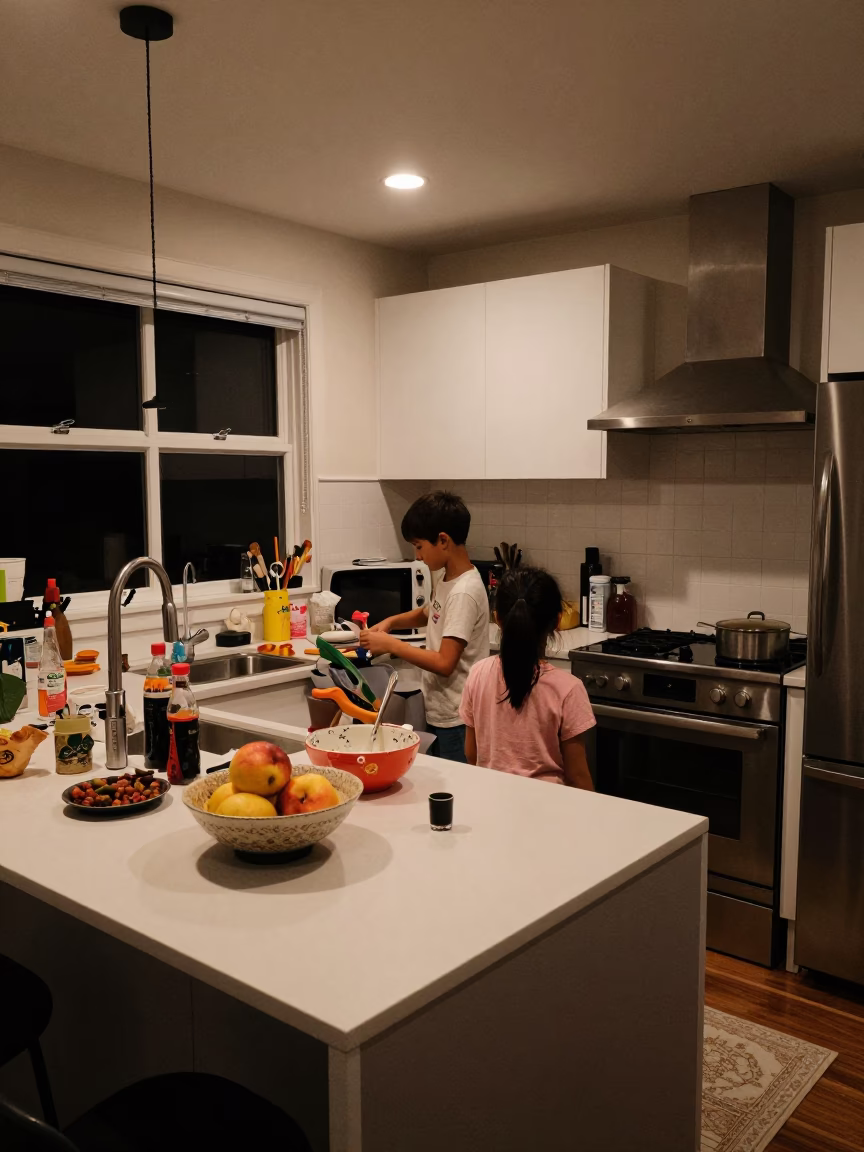 Kitchen Scene at Late At Night Light in Auckland in in Auckland, New Zealand