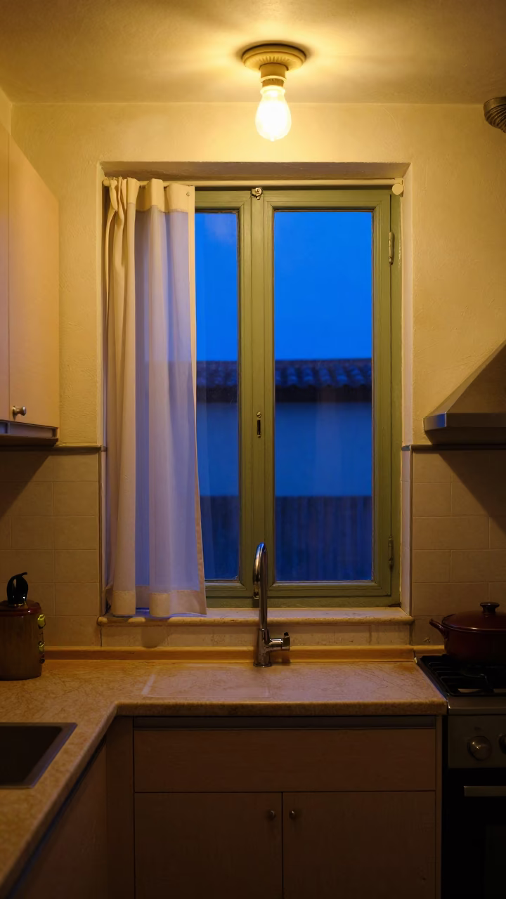 Kitchen Scene at Midnight Light in Valencia in in Valencia, Spain
