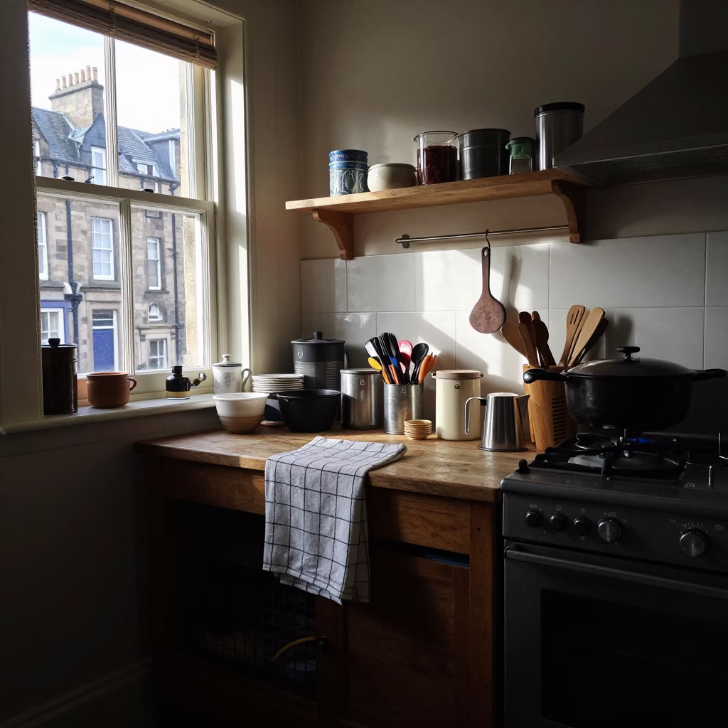 Kitchen Scene at The Late Morning Light in Edinburgh in in Edinburgh, United Kingdom