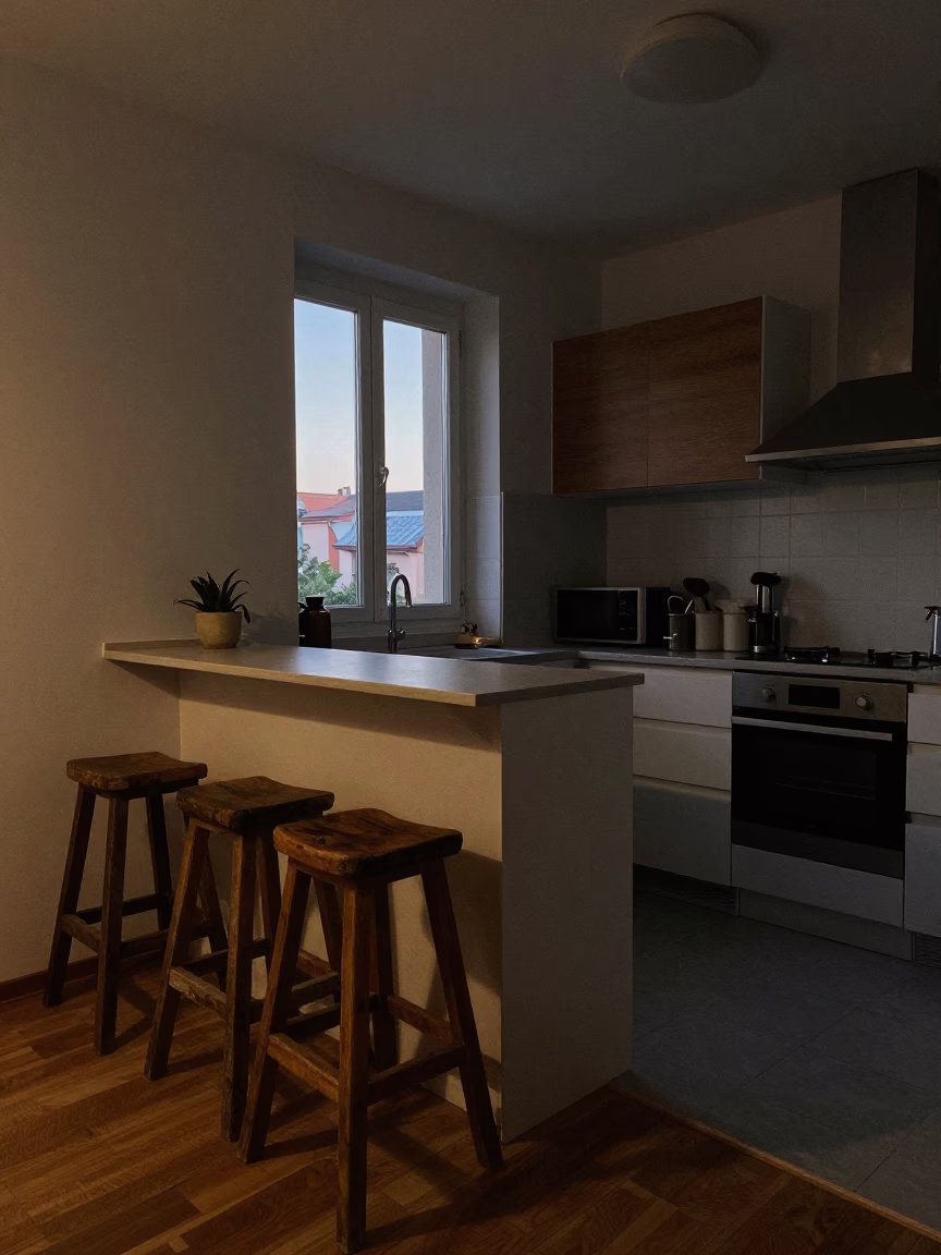 Kitchen Scene at The Still Hours Before Dawn Light in Madrid in in Madrid, Spain