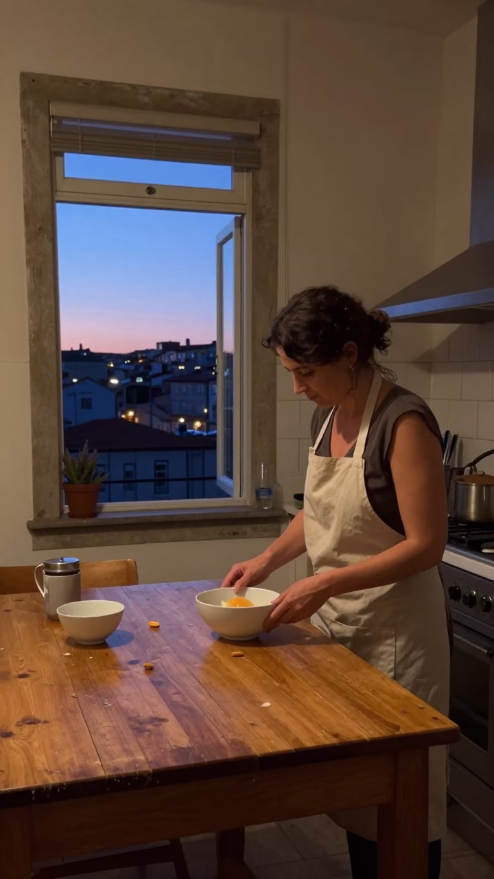 Kitchen Scene at The Still Hours Before Dawn Light in Porto in in Porto, Portugal