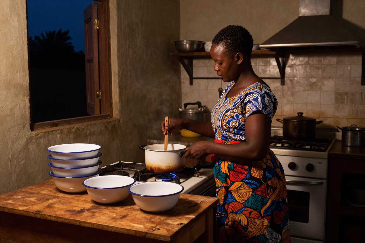 Kitchen Scene in Accra at Midnight Light in in Accra, Ghana