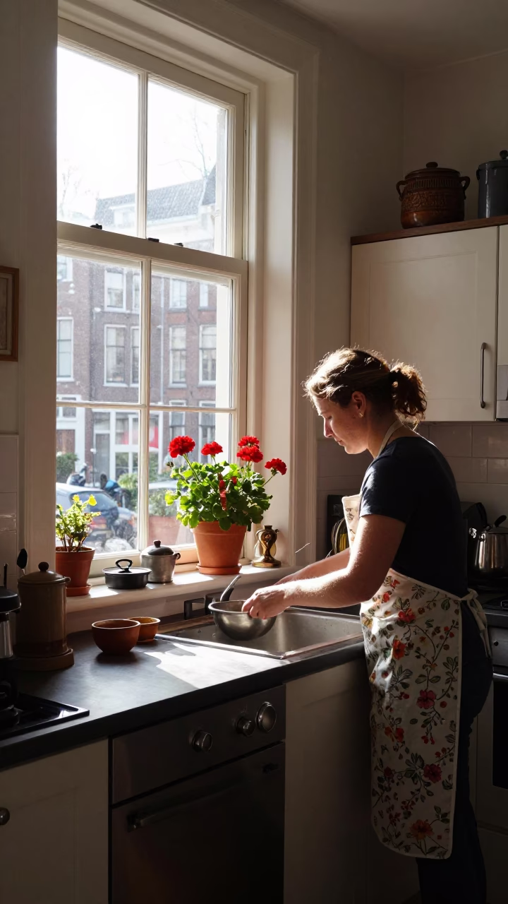 Kitchen Scene in Amsterdam at The Late Morning Light in in Amsterdam, Netherlands