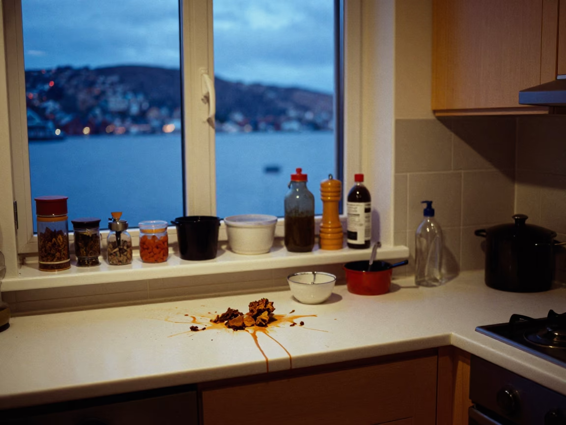 Kitchen Scene in Bergen at Midnight Light in in Bergen, Norway