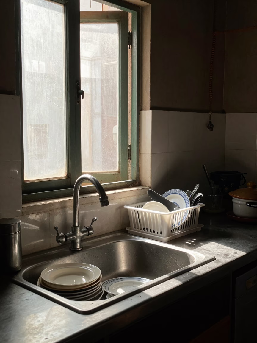 Kitchen Scene in Chennai at As First Light Reaches The Scene in in Chennai, India