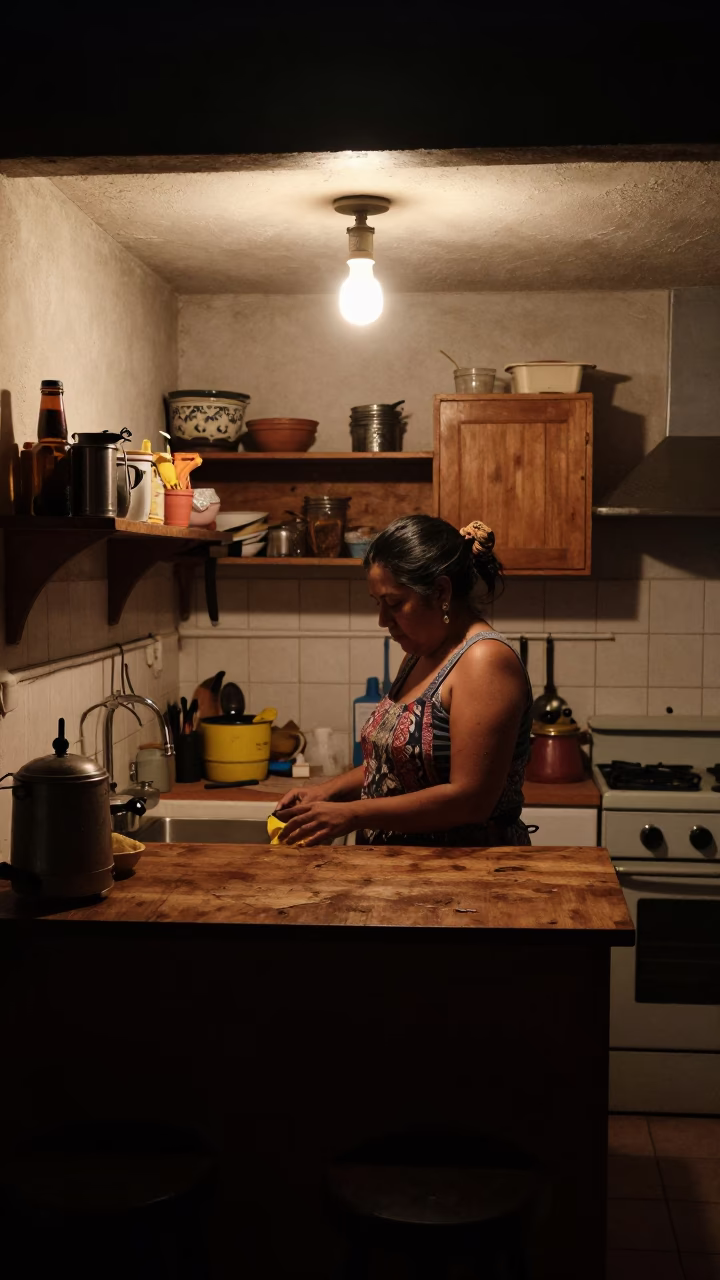 Kitchen Scene in Guadalajara at Deep In The Night Light in in Guadalajara, Mexico