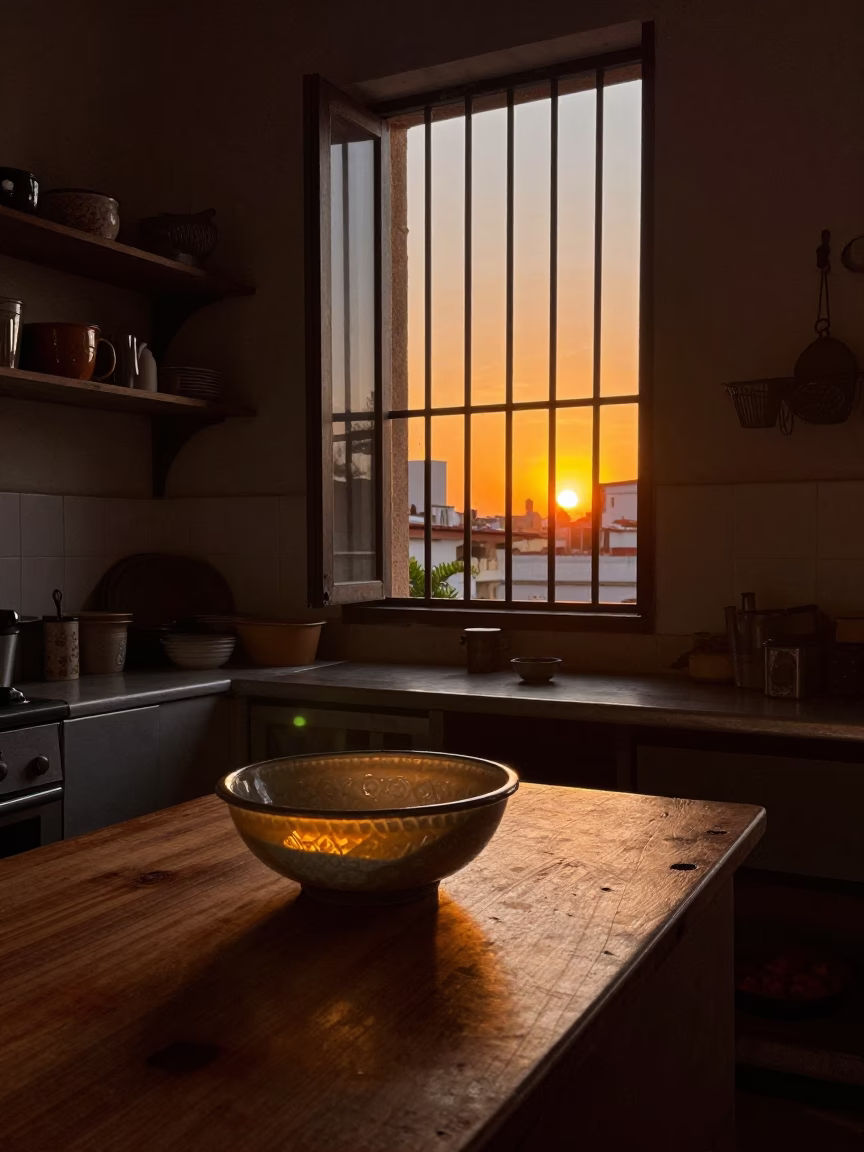 Kitchen Scene in Havana at Sunset Light in in Havana, Cuba