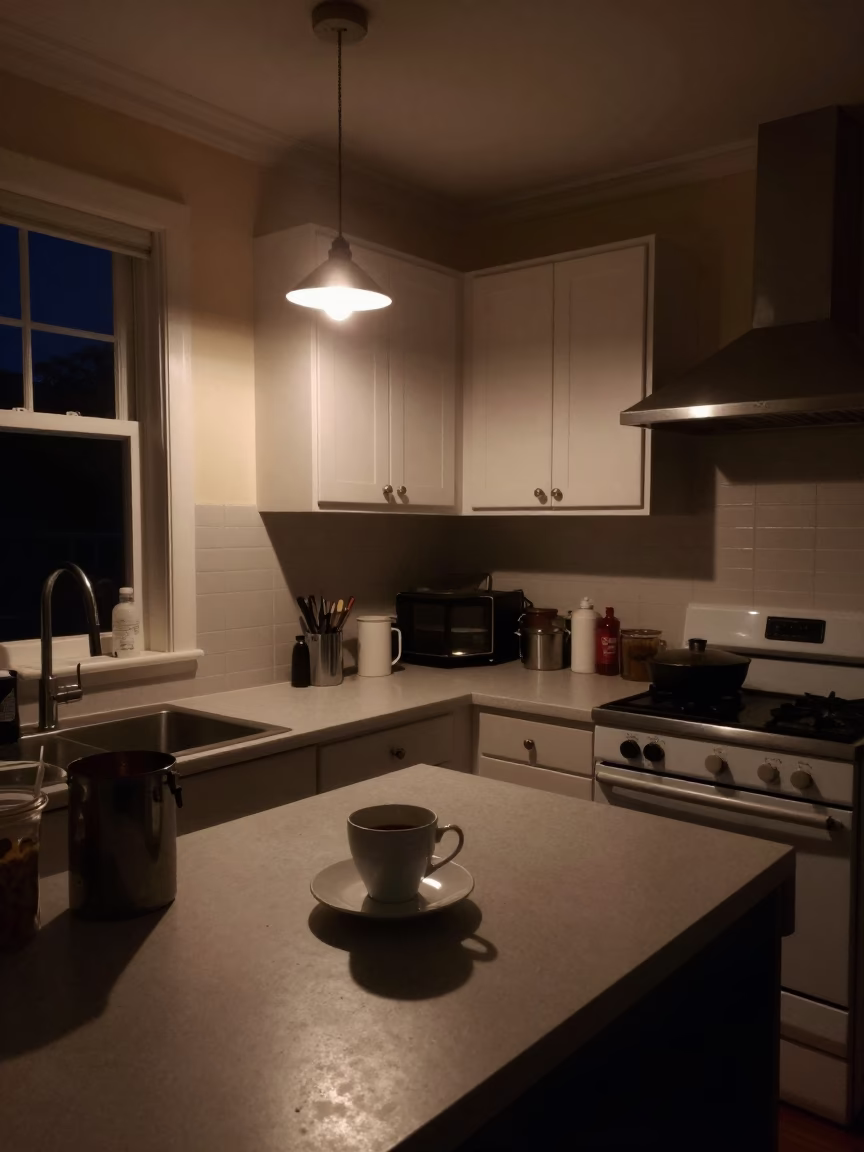 Kitchen Scene in Hobart at Late At Night Light in in Hobart, Tasmania, Australia