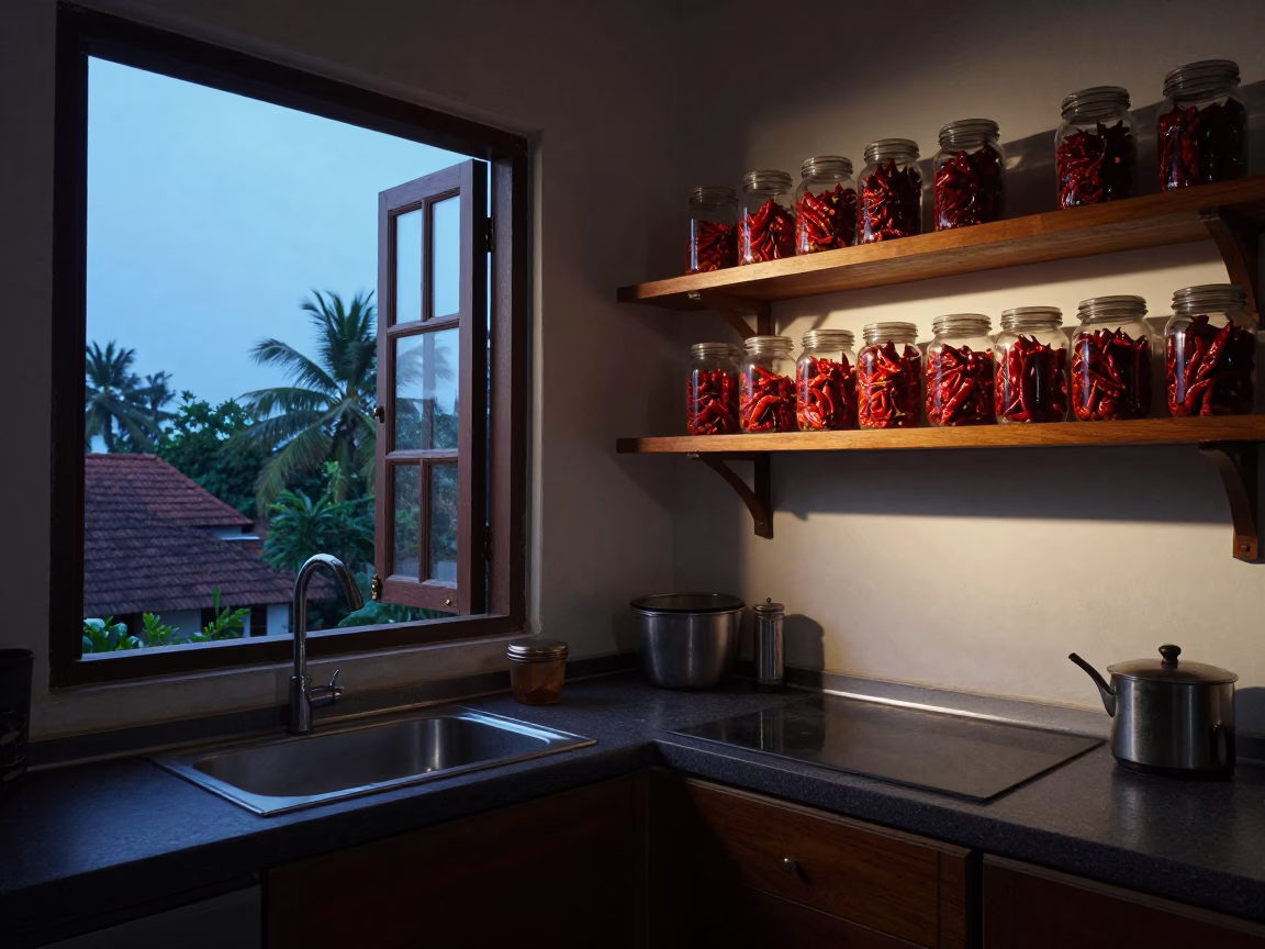 Kitchen Scene in Kochi at The Still Hours Before Dawn Light in in Kochi, India