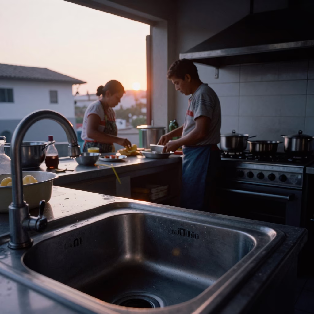 Kitchen Scene in Lima at Sunrise Light in in Lima, Peru