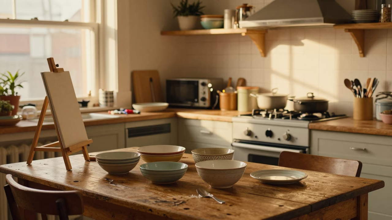 Kitchen Scene in Liverpool at Clear Late-afternoon Light in in Liverpool, United Kingdom