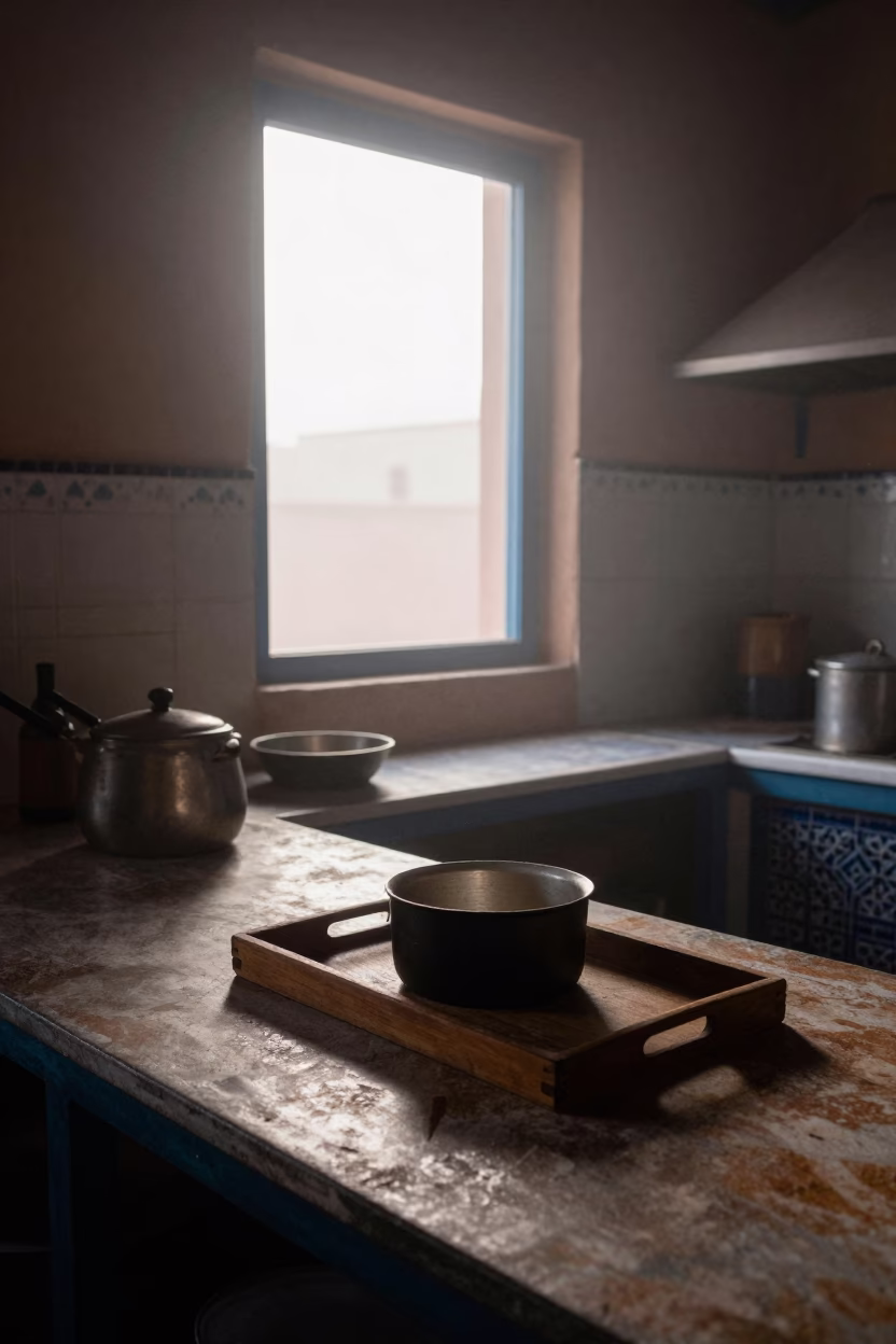 Kitchen Scene in Marrakech at Dawn Light in in Marrakech, Morocco