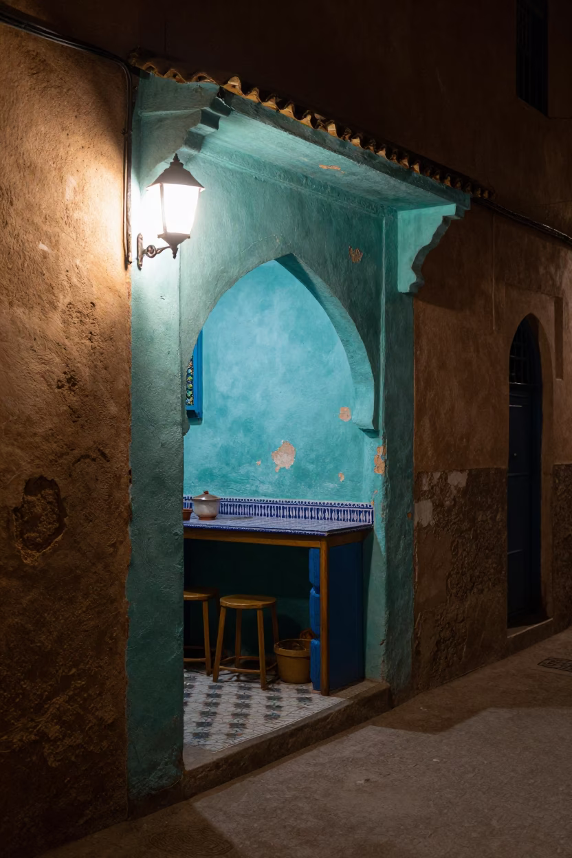 Kitchen Scene in Marrakech at Deep In The Night Light in in Marrakech, Morocco