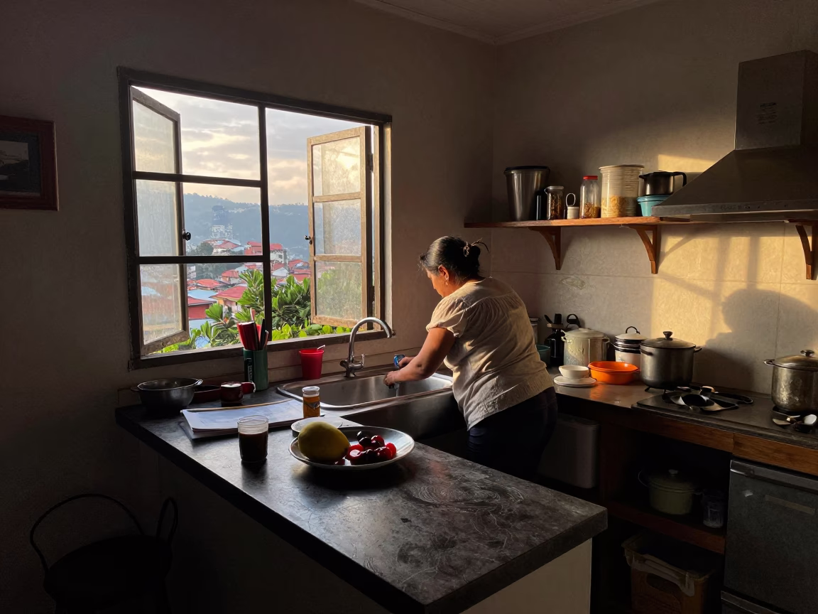 Kitchen Scene in Medellin at First Light Of Dawn in in Medellin, Colombia