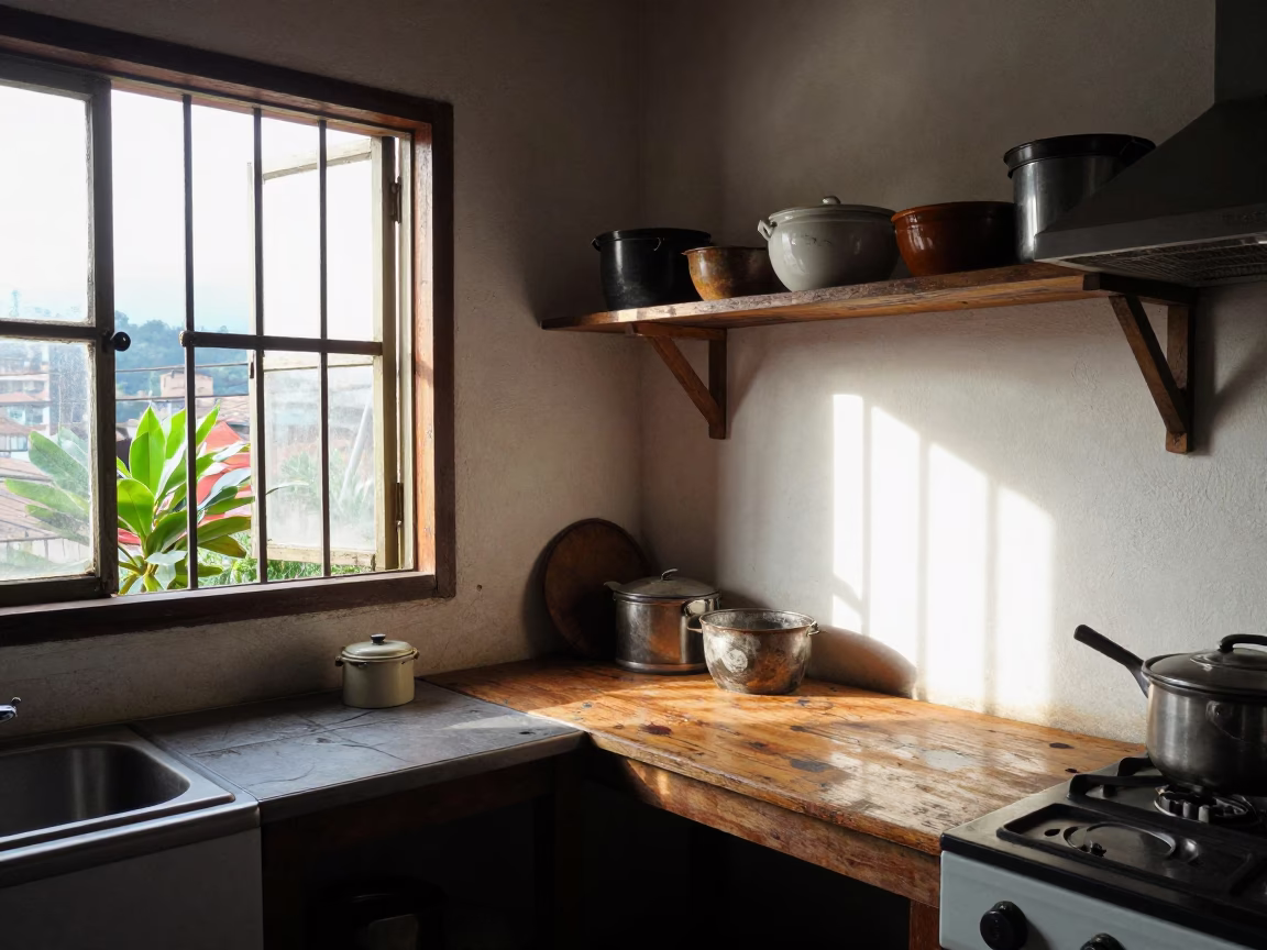 Kitchen Scene in Medellin at The Late Morning Light in in Medellin, Colombia