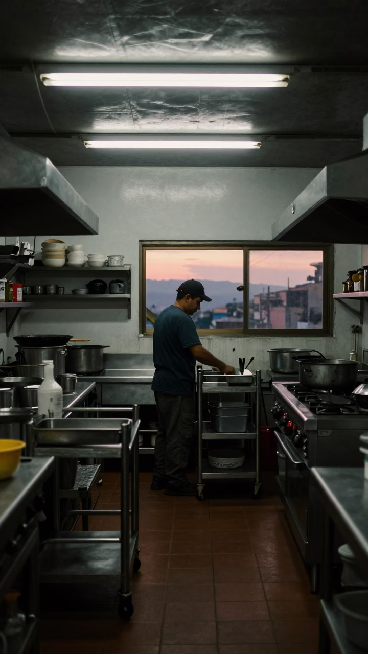 Kitchen Scene in Medellin at The Still Hours Before Dawn Light in in Medellin, Colombia
