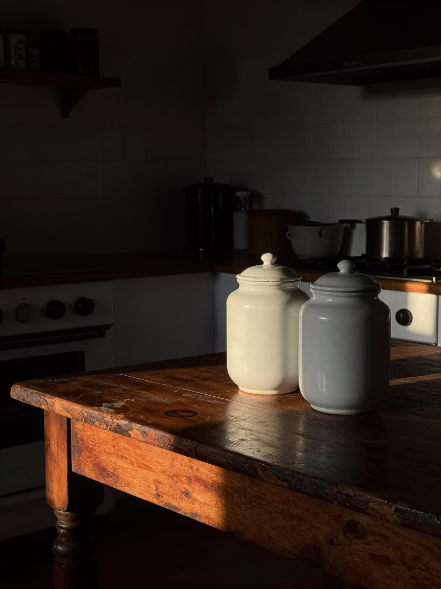 Kitchen Scene in Merida at The Predawn Darkness Light in in Merida, Mexico