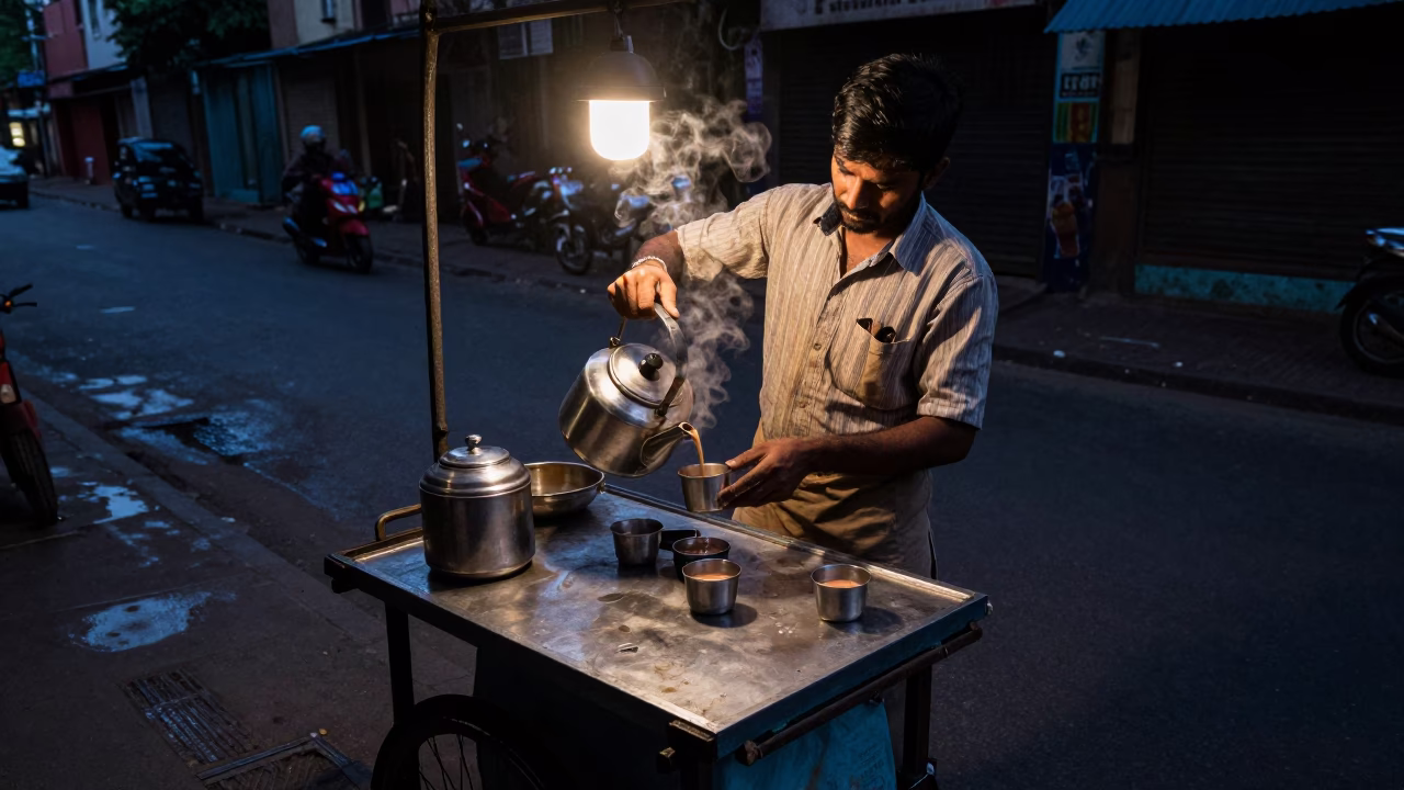 Kitchen Scene in Mumbai at The Predawn Darkness Light in in Mumbai, India