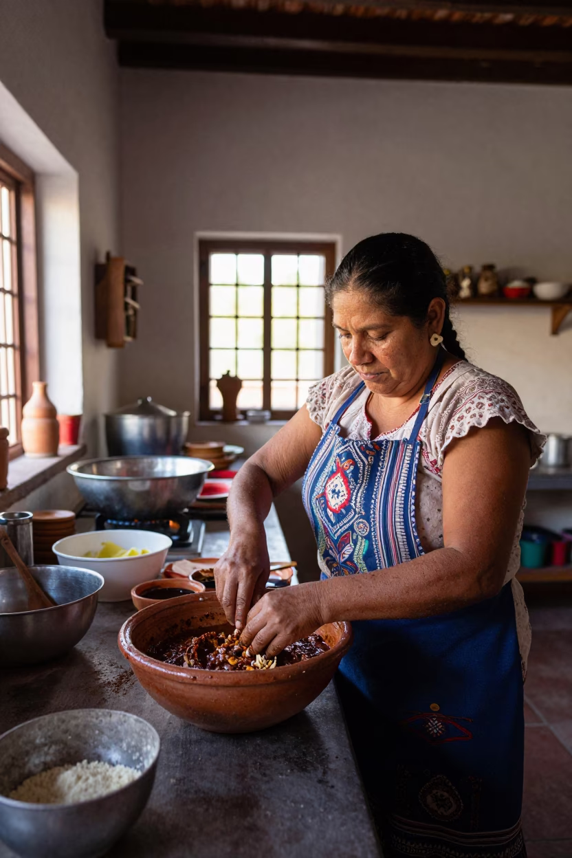 Kitchen Scene in Oaxaca at The Late Morning Light in in Oaxaca, Mexico