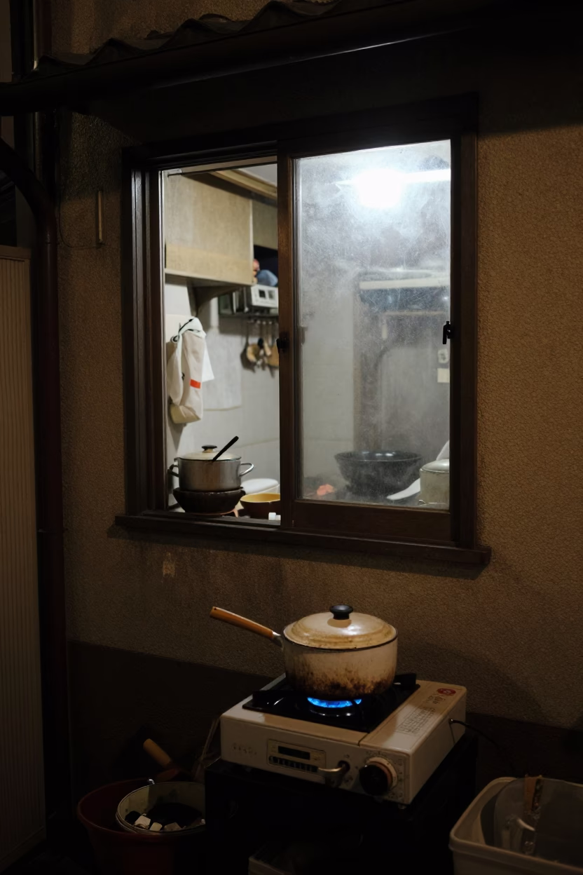 Kitchen Scene in Osaka at Deep In The Night Light in in Osaka, Japan