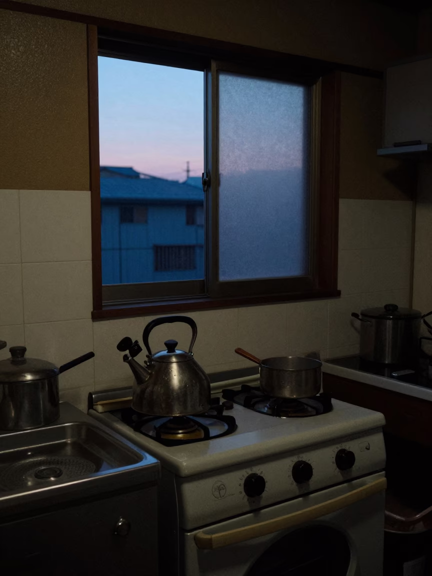 Kitchen Scene in Osaka at The Still Hours Before Dawn Light in in Osaka, Japan
