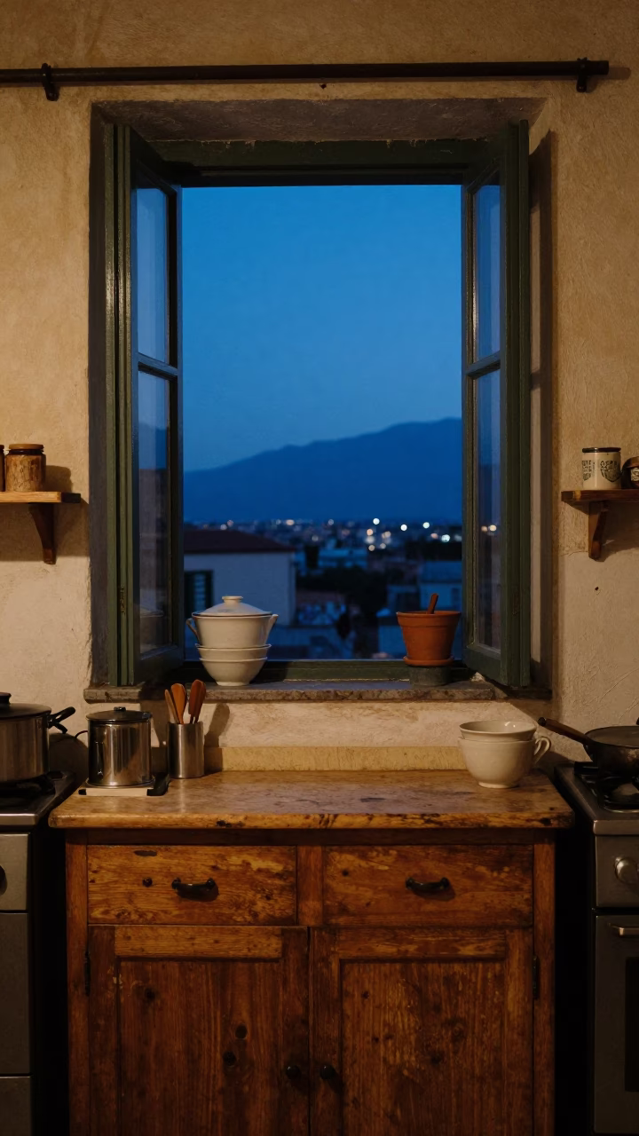 Kitchen Scene in Palermo at The Still Hours Before Dawn Light in in Palermo, Italy