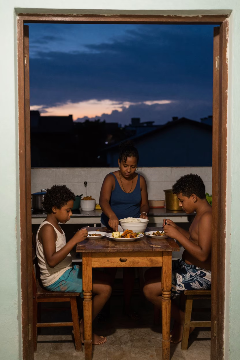 Kitchen Scene in Salvador at Indigo Twilight After Sunset in in Salvador, Brazil