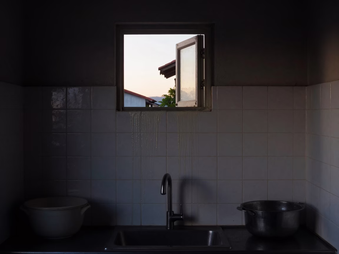 Kitchen Scene in Salvador at The Predawn Darkness Light in in Salvador, Brazil