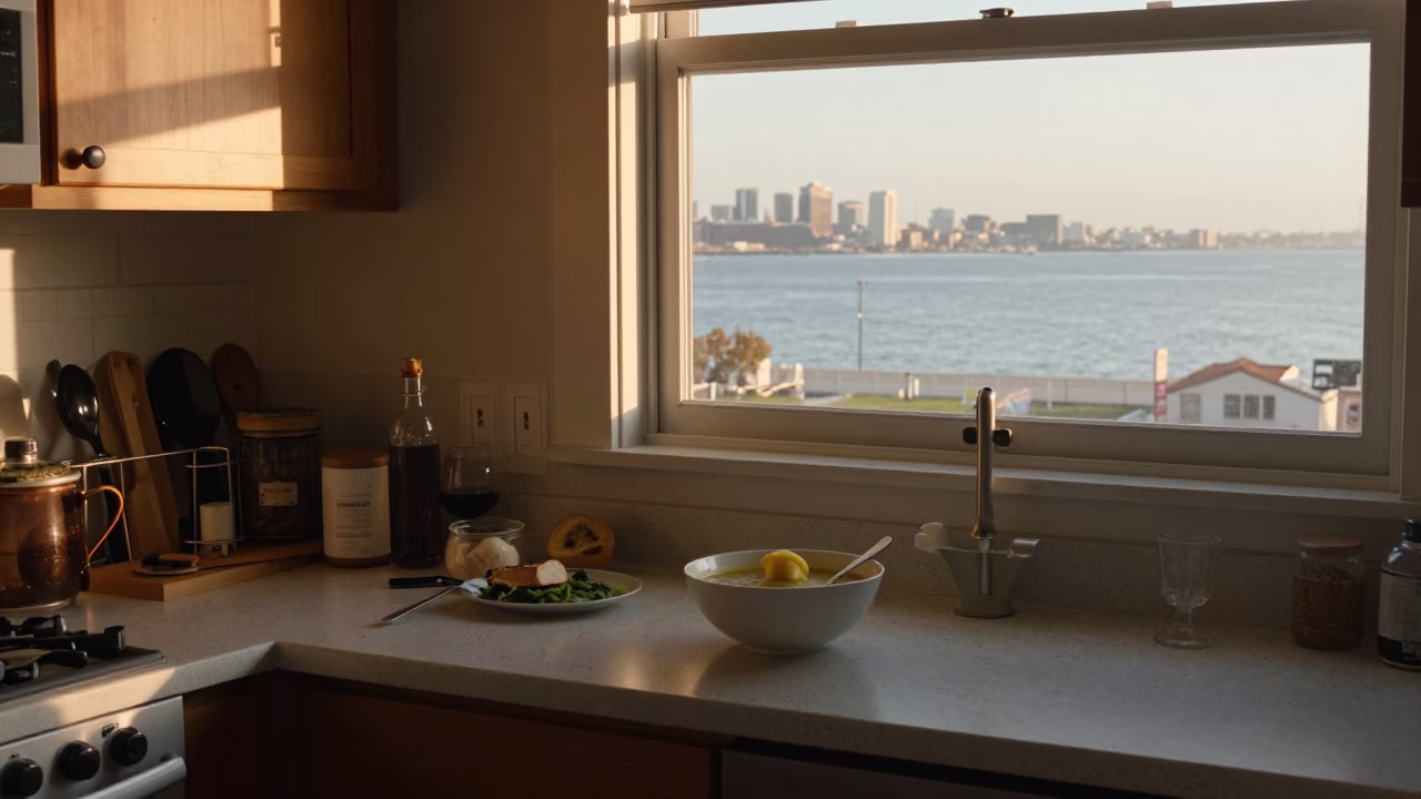 Kitchen Scene in San Diego at As First Light Reaches The Scene in in San Diego, California, United States
