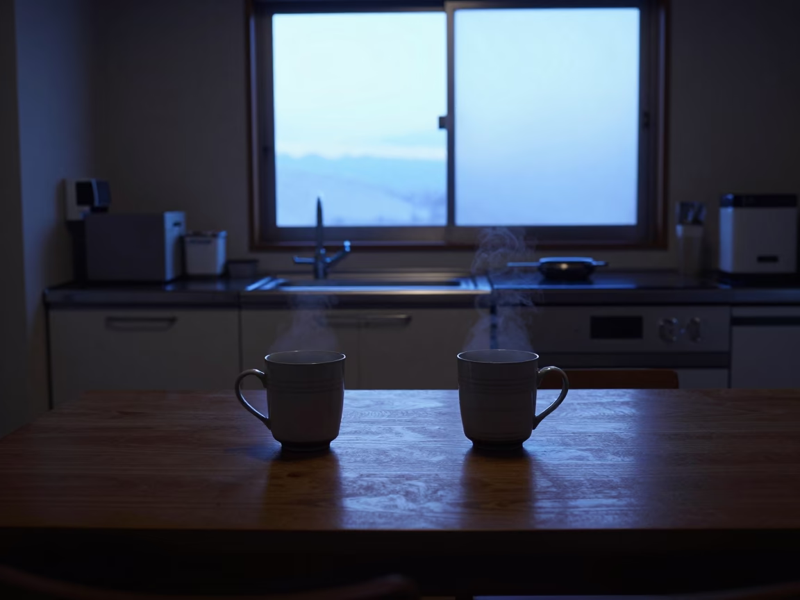 Kitchen Scene in Sapporo at The Still Hours Before Dawn Light in in Sapporo, Japan