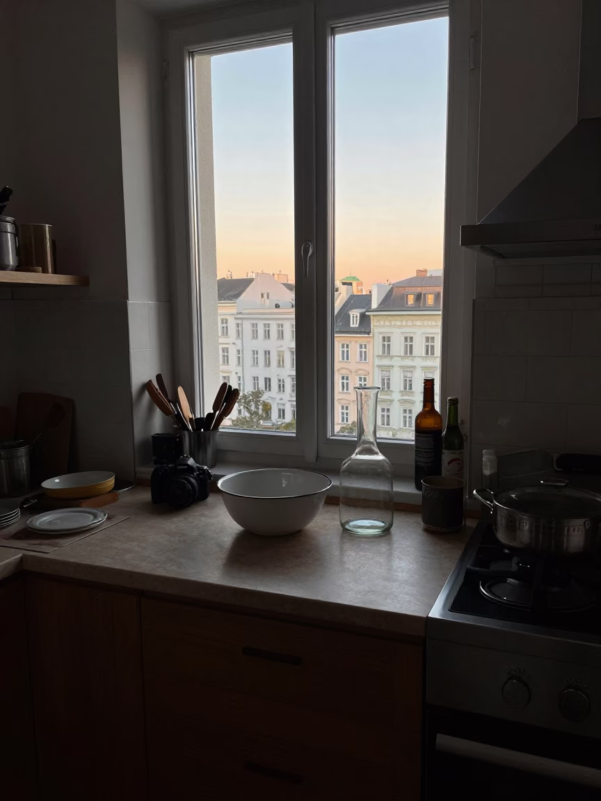 Kitchen Scene in Vienna at The Early Evening Light in in Vienna, Austria