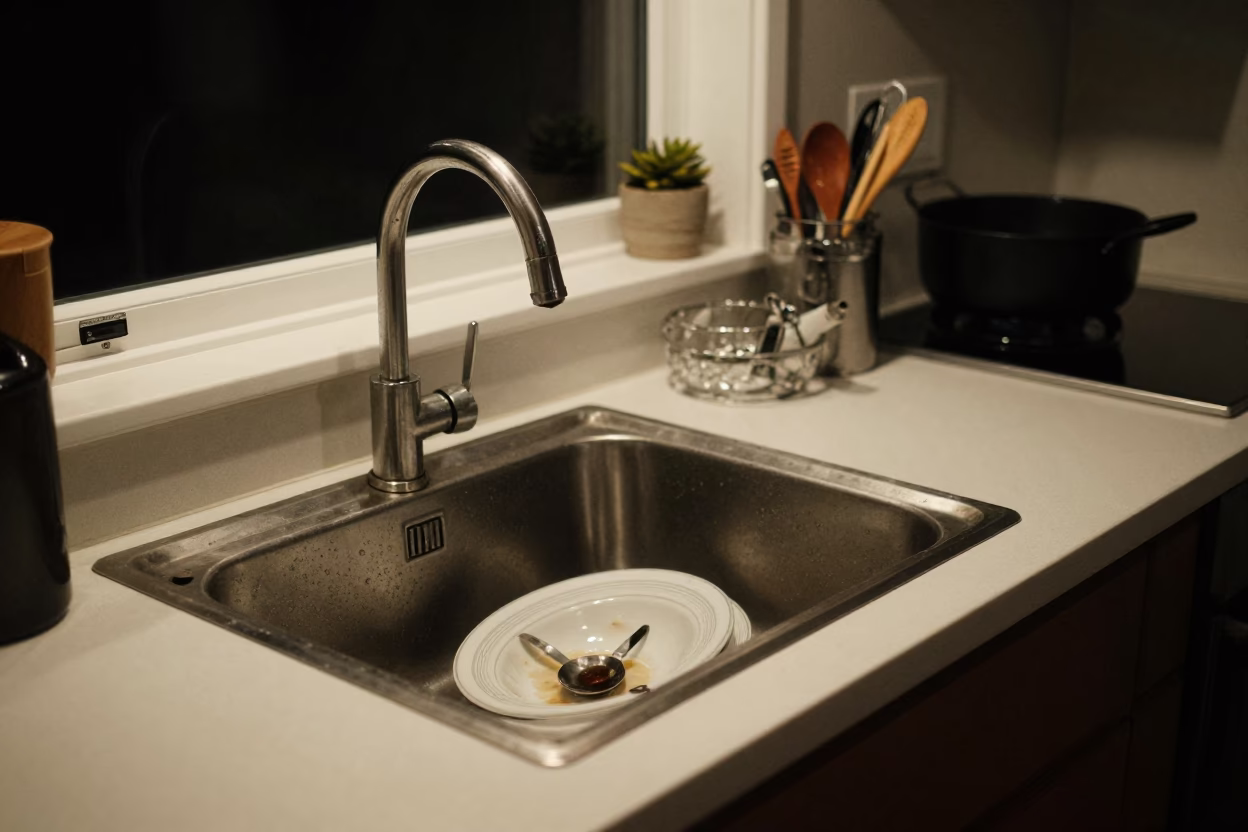 Kitchen Scene in Wellington at Late At Night Light in in Wellington, New Zealand