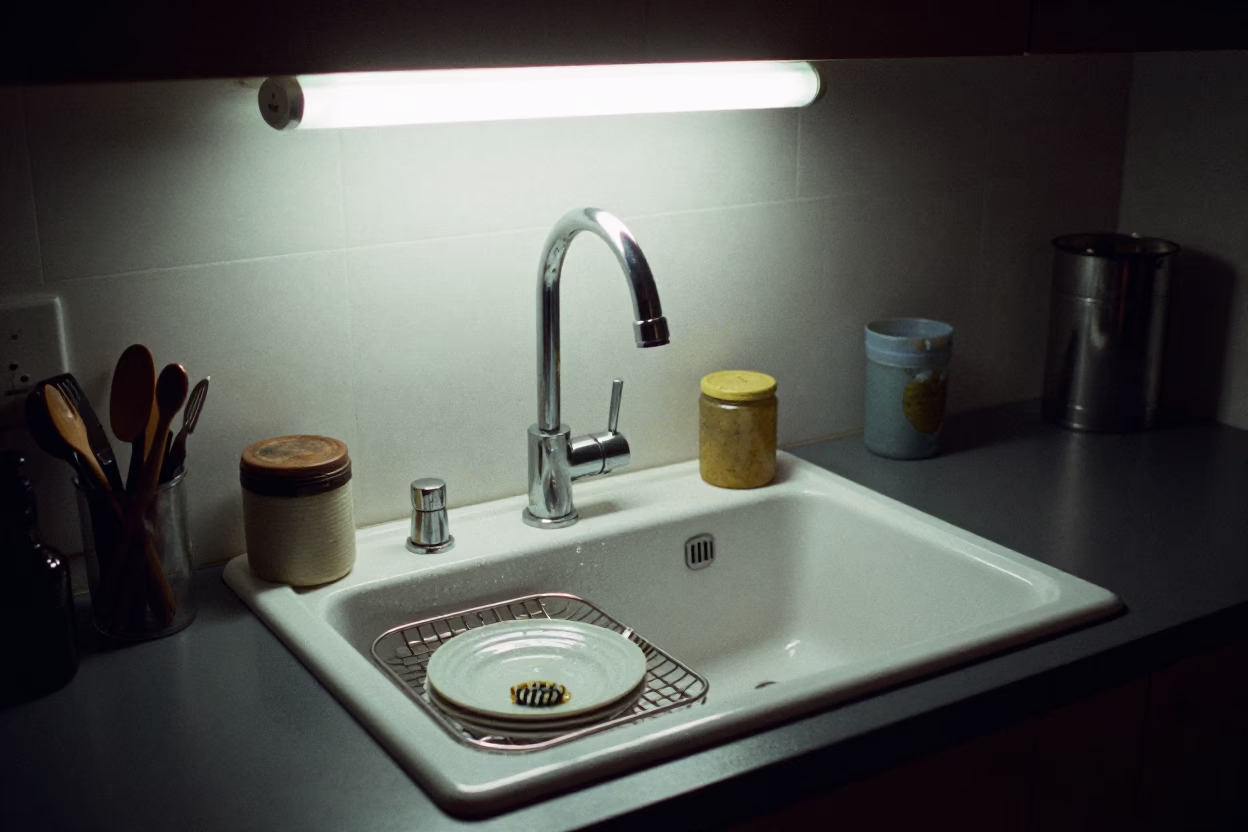Kitchen Sink in London at Midnight Light in in London, United Kingdom