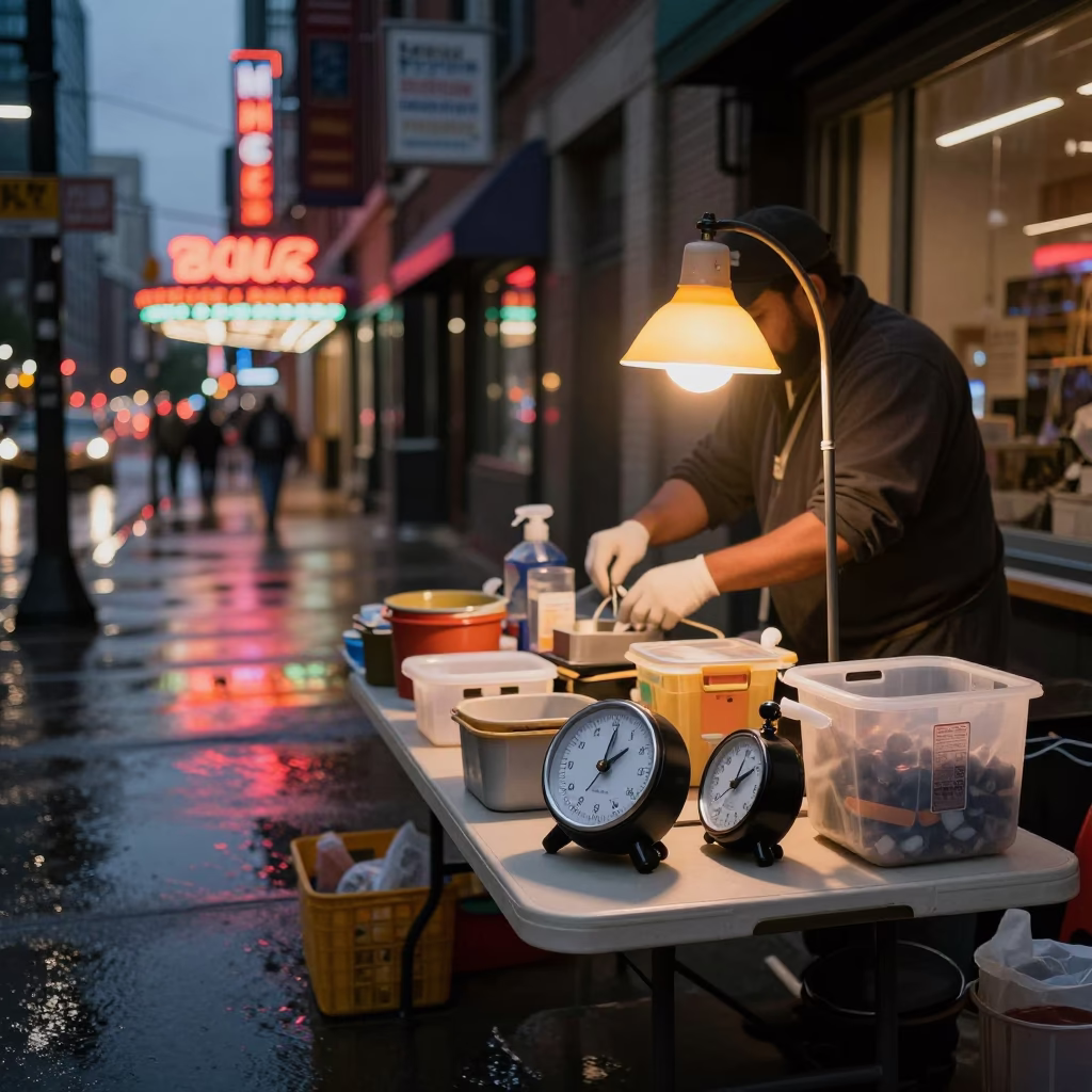Kitchen Timer And Doorknob at Twilight in Chicago in in Chicago, Illinois, United States