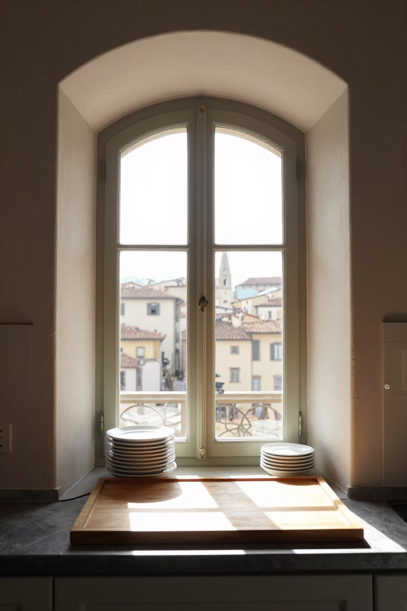 Kitchen Window at Bright Midmorning Light in Florence in in Florence, Italy