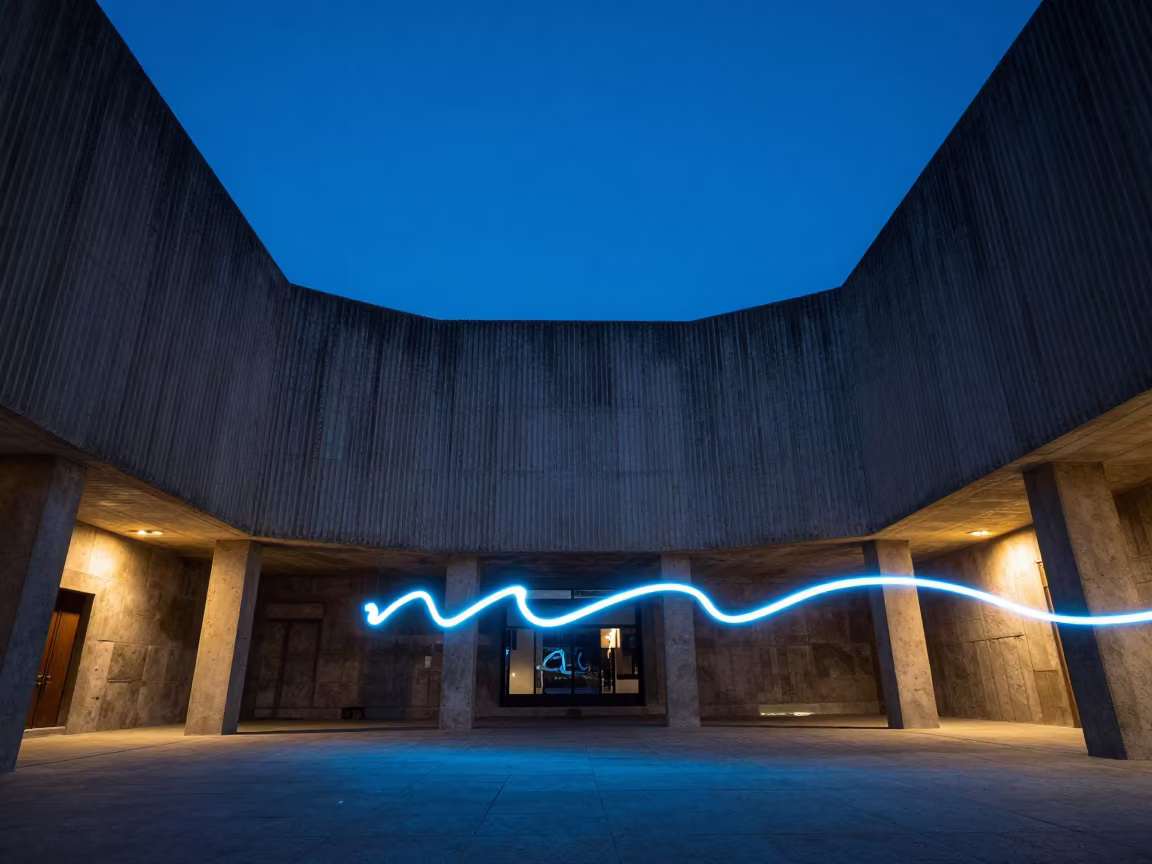Kite LED Trail in Baghdad Concrete Lobby in inside a ribbed concrete lobby in Baghdad